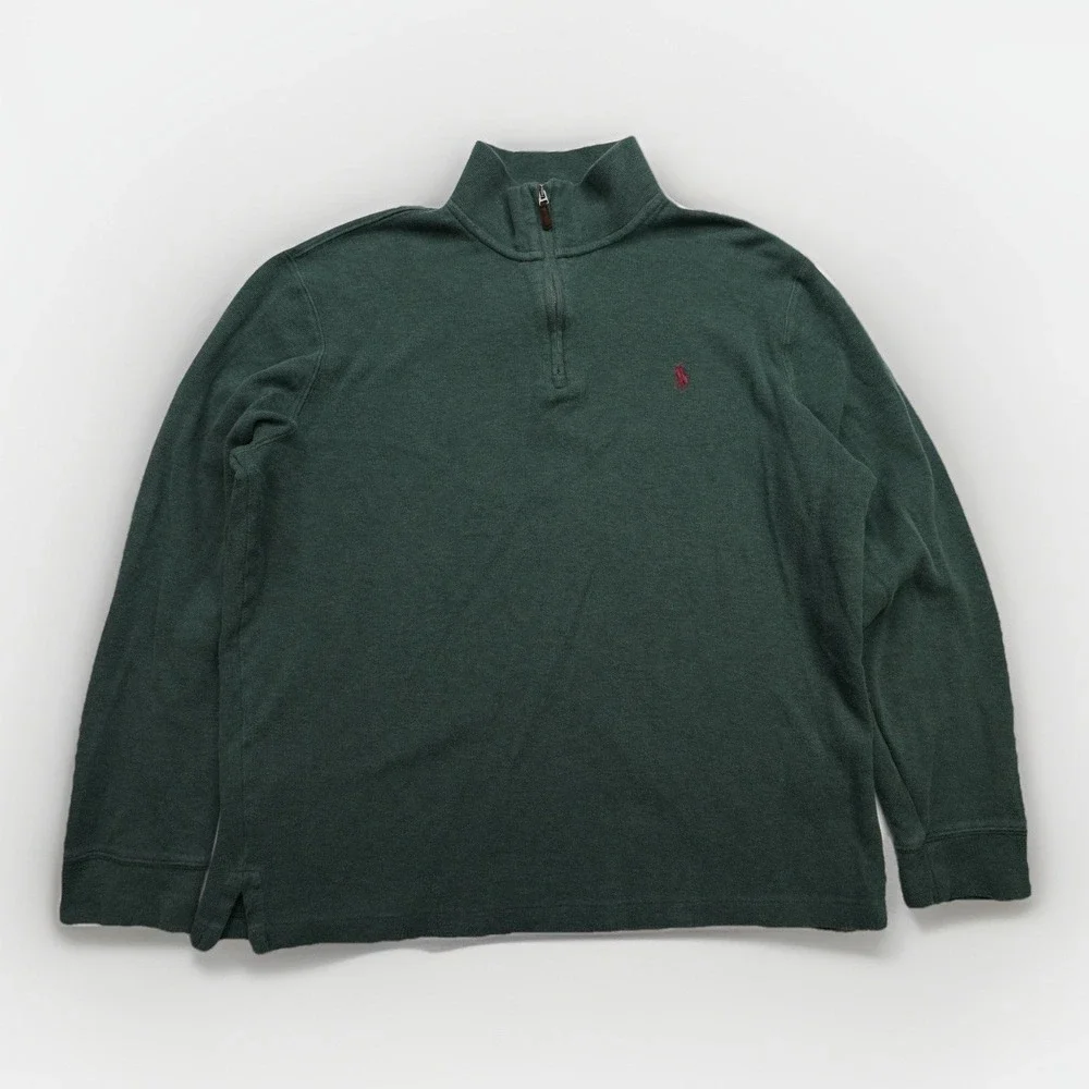 Polo Ralph Lauren Estate Rib Pullover Quarter Zip Sweatshirt Green Size Large L‎